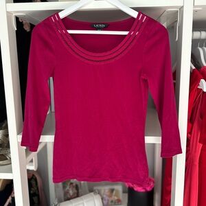 Ralph Lauren Crochet Scoop Neckline 3/4 Sleeve Top